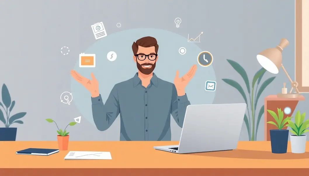 Một người tự tin trình bày website cá nhân của mình trên laptop.