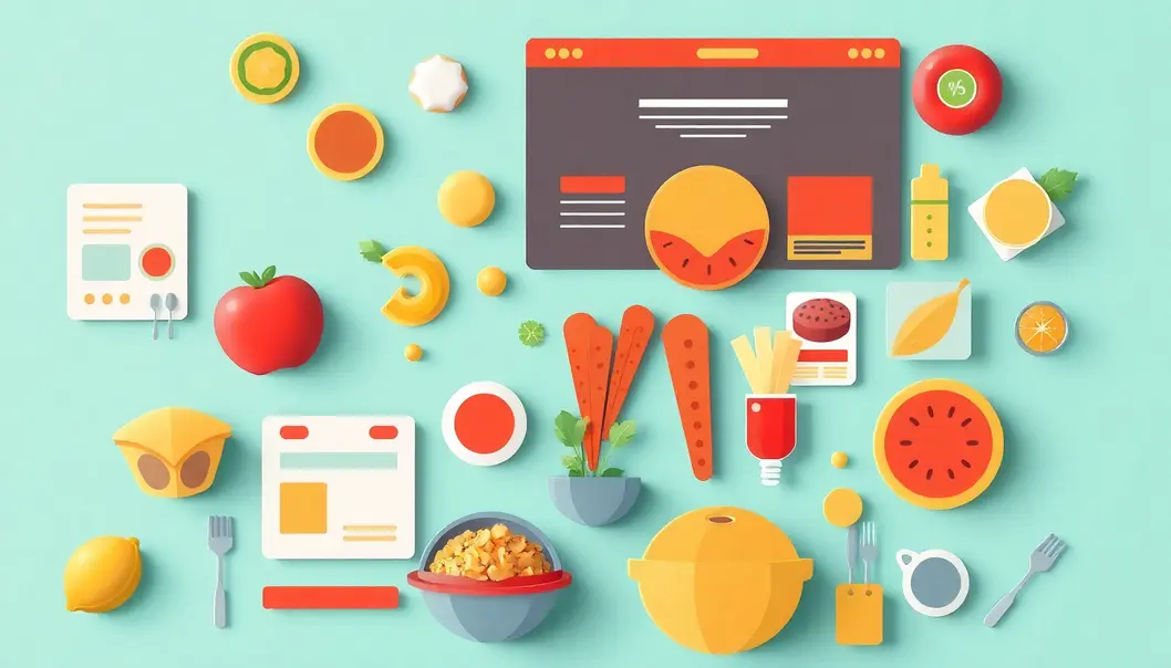 Hình ảnh thể hiện sự đa dạng và tươi ngon của các món ăn trong thiết kế website thực phẩm.