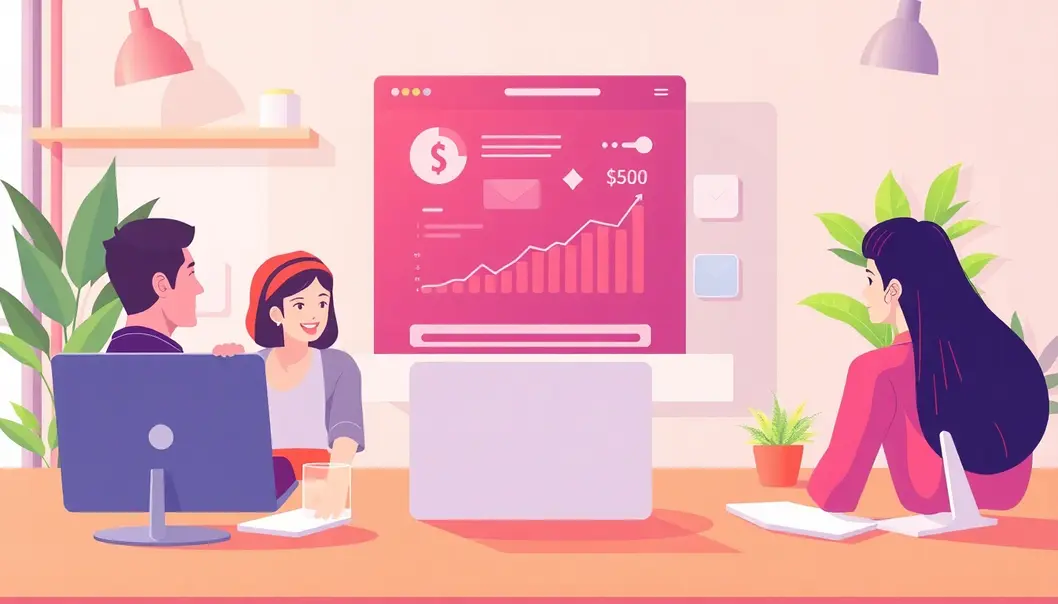 Khách hàng vui vẻ tương tác qua thiết kế website và email marketing.