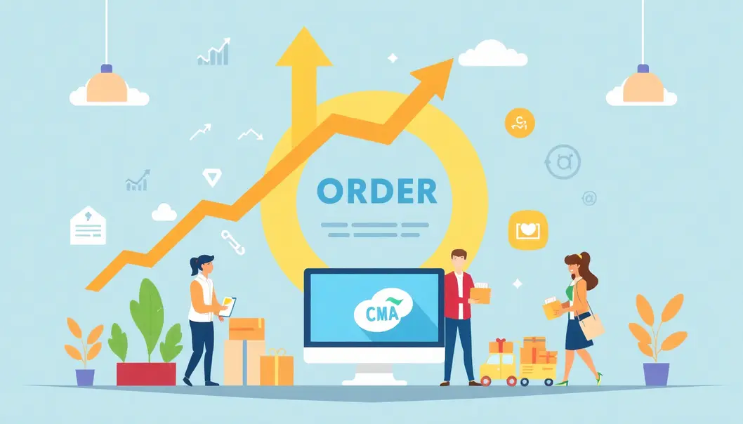 Biểu đồ và ký hiệu thể hiện quản lý đơn hàng thành công với sự hài lòng của khách hàng.