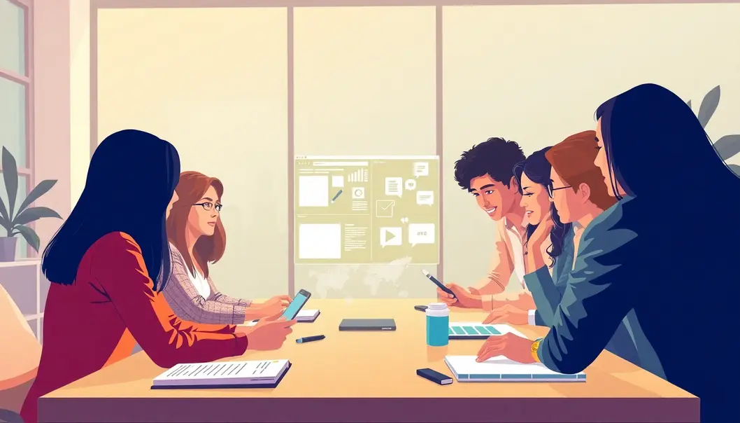 Một nhóm làm việc thảo luận về chiến lược thiết kế website, thể hiện tầm quan trọng của việc xây dựng hình ảnh trực tuyến.