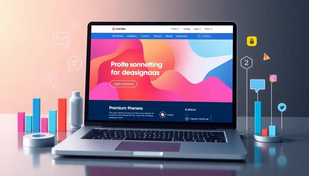 Giao diện website sử dụng theme WordPress premium trên màn hình laptop.