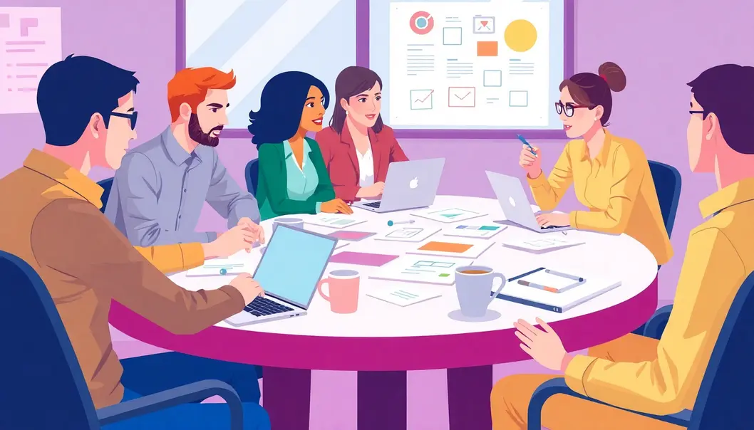 A team engaged in brainstorming digital marketing strategies with a focus on blogging.