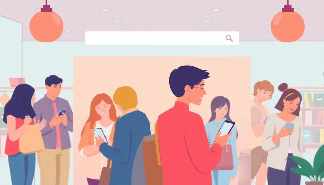 Khách hàng hài lòng sử dụng thanh tìm kiếm trên trang web.