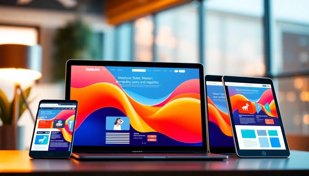 Hình ảnh một website đang được trình diễn trên nhiều loại thiết bị.