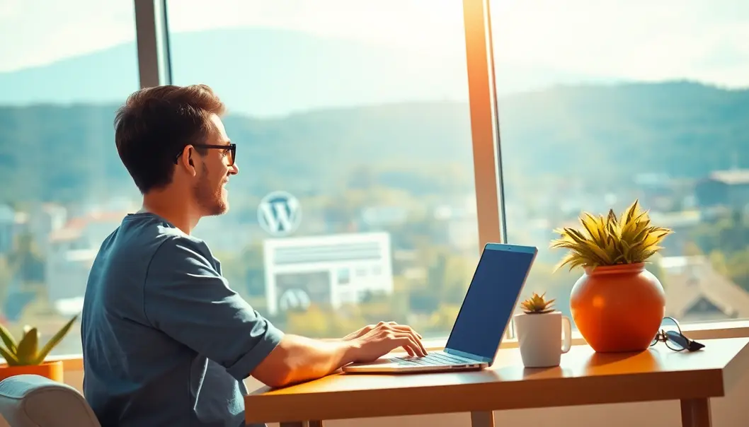 Hình ảnh của một người làm việc vui vẻ trên blog cá nhân.