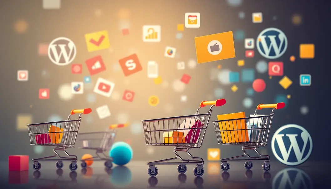 Hình ảnh đại diện cho e-commerce và theme WordPress, thể hiện sự sáng tạo và năng động.