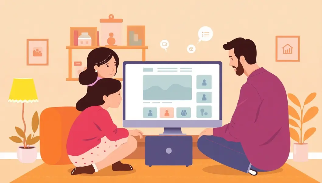Một gia đình đang cùng nhau thiết kế website, thể hiện sự gắn kết và sáng tạo.