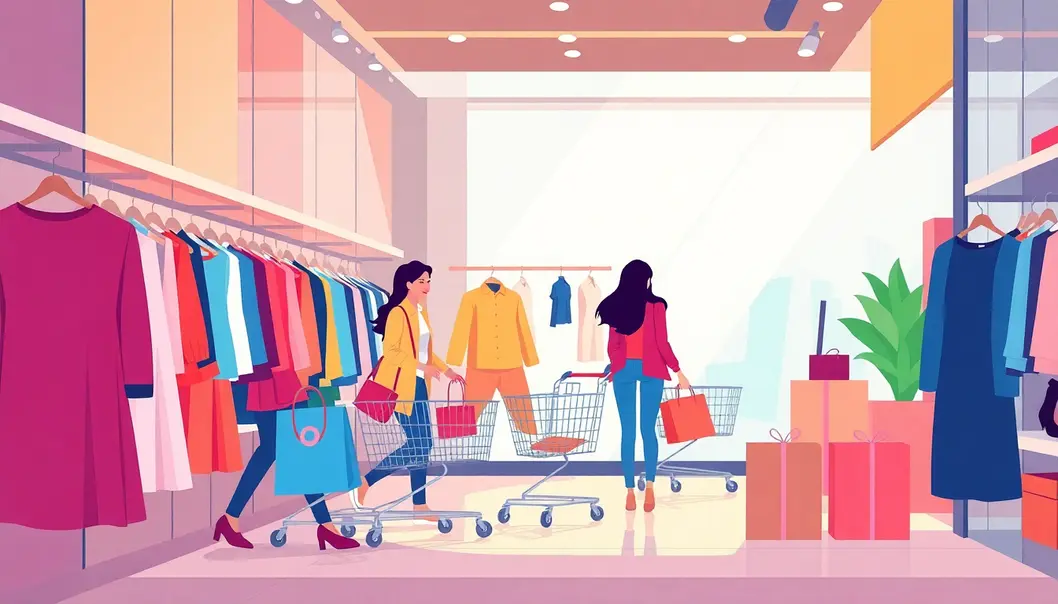 Hình ảnh thể hiện cửa hàng thời trang trực tuyến, nơi khách hàng có thể trải nghiệm mua sắm.