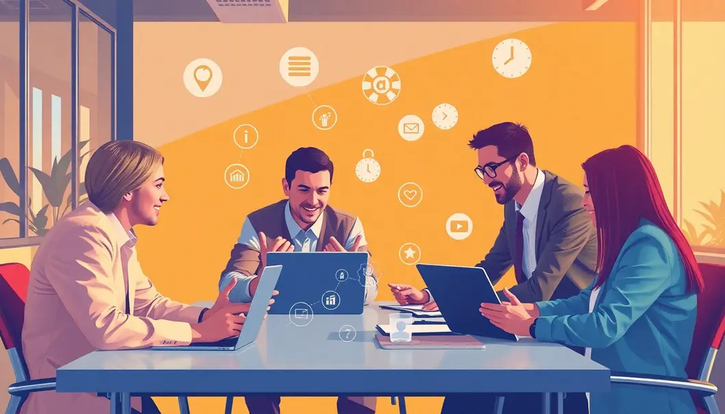 Một cuộc họp kinh doanh hiện đại tập trung vào thiết kế website.