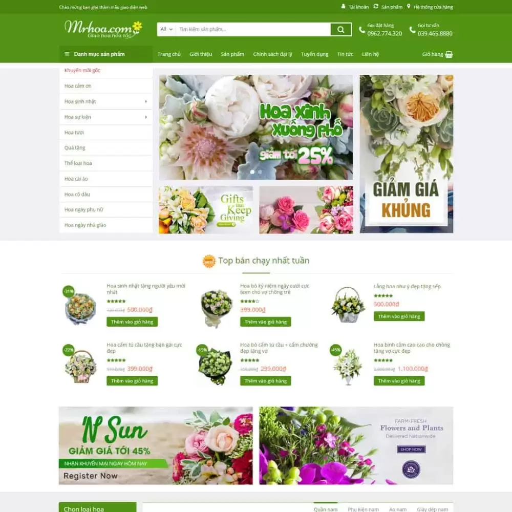 Theme WordPress cửa hàng bán hoa 01