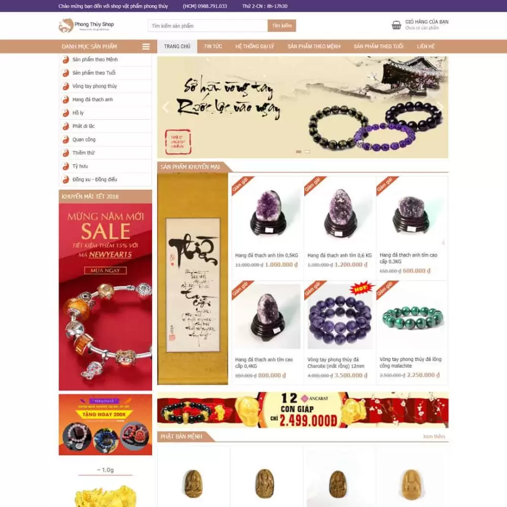 Theme WordPress Shop vòng tay, đá phong thủy