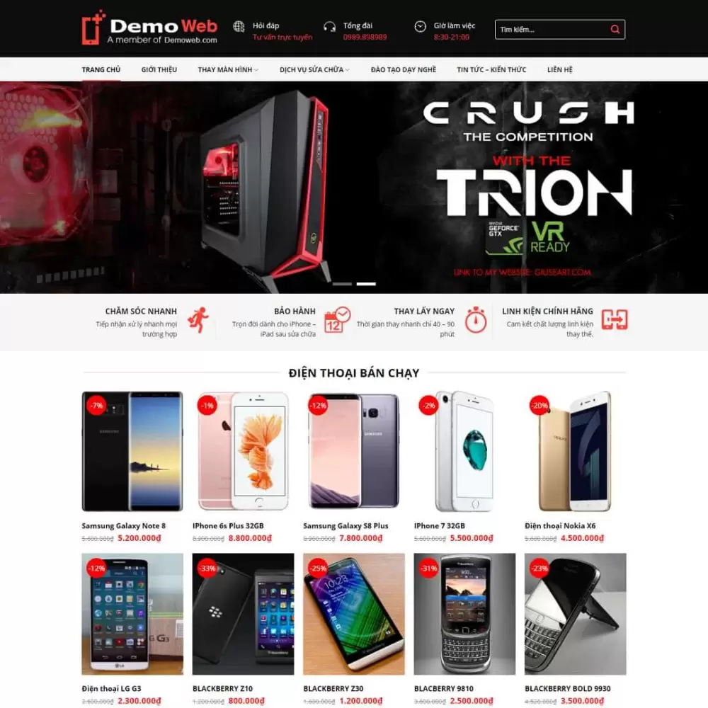 Theme WordPress dịch vụ chăm sóc, sửa chữa điện thoại