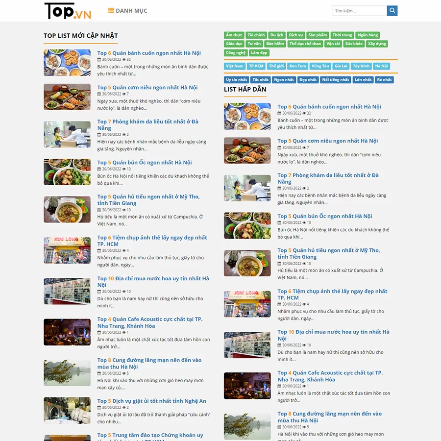 Theme wordpress giống toplist