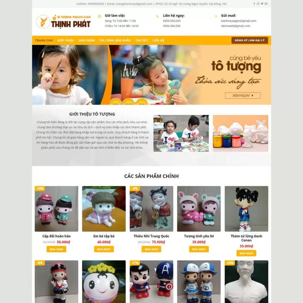 Theme WordPress bán tượng tô màu thạch cao